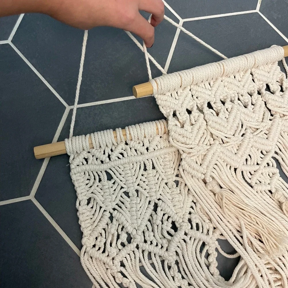 Boho Macrame Wall Hanging Set of 2 – Off-White/Cream Handmade‎ Fiber Art